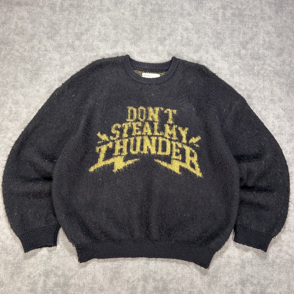 SUPERSUB THUNDER Brushed Knit Sweater Mens L Black Don't Steal My Thunder Wool
